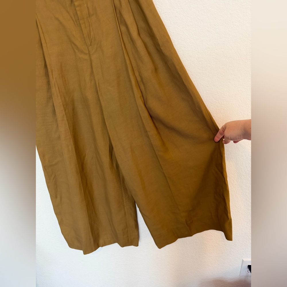 Partow Trousers Jimson Linen Blend Wide Leg Pleated Brown Size 4 - Picture 6 of 10